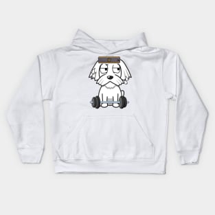 Cute white dog is exercising Kids Hoodie